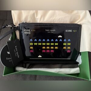 Kate Spade Black Wristlet Wallet with Colorful Space Invaders